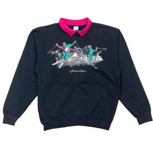 Vintage 80s Eagle Sportswear Jackson Hole Ski Collared Sweater Men's L